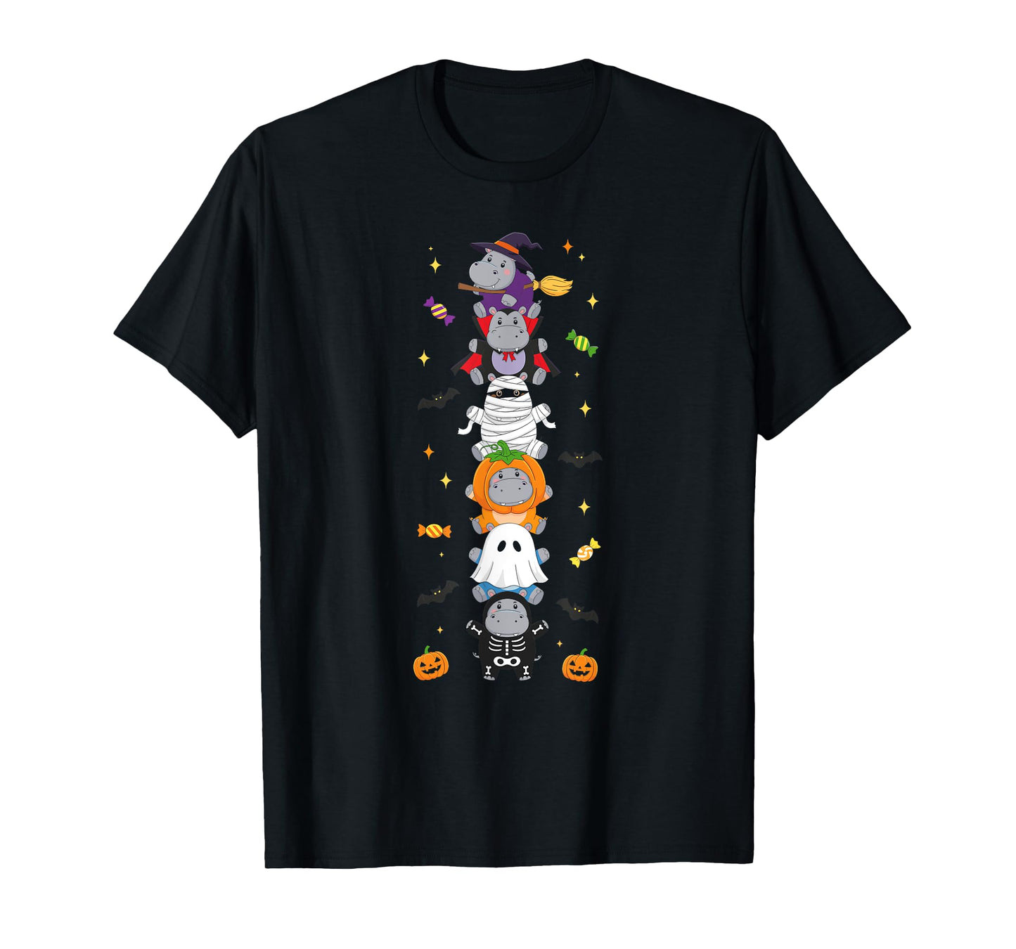 Funny Hippo Witch Vampire Ghost Halloween Kids Mens Womens T-Shirt