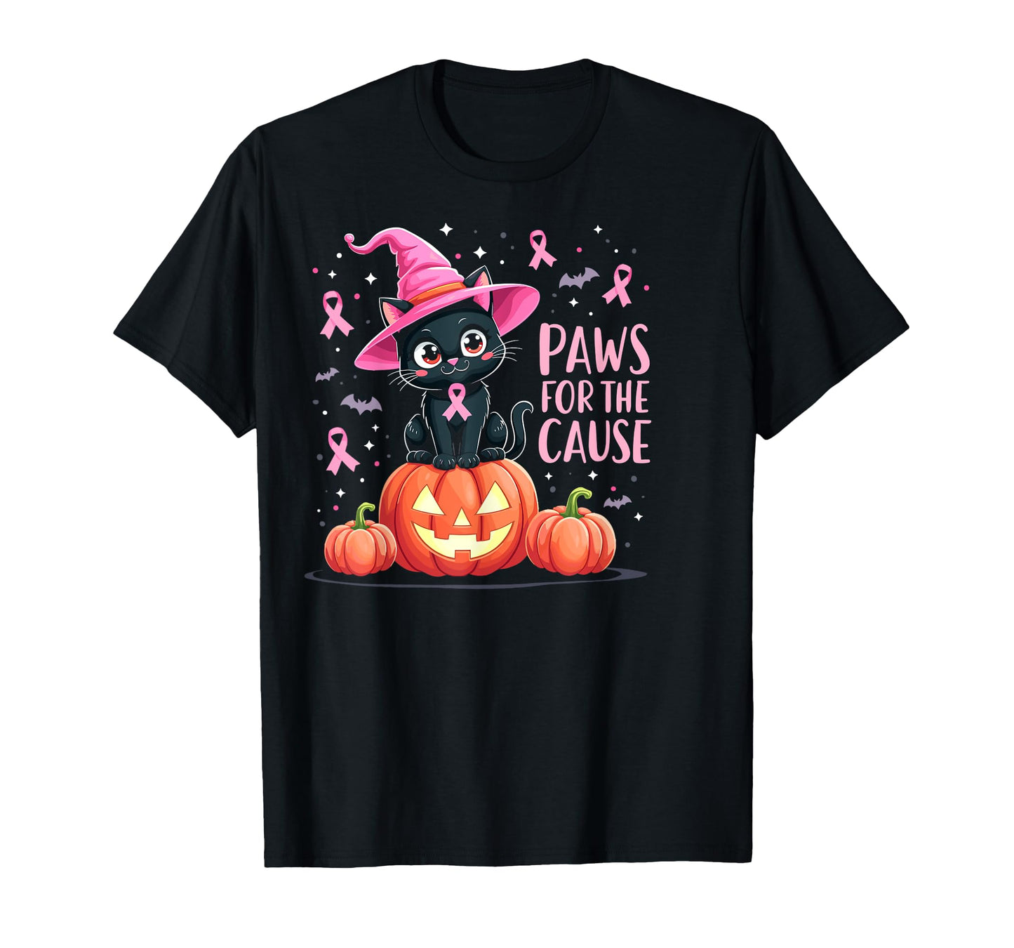 Paws For The Cause Breast Cancer Awareness Halloween Black T-Shirt