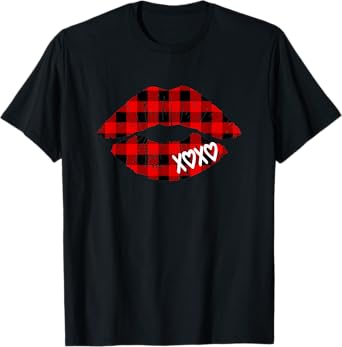Red Buffalo Plaid Lips T Shirt Valentine Day XOXO Women Girl T-Shirt