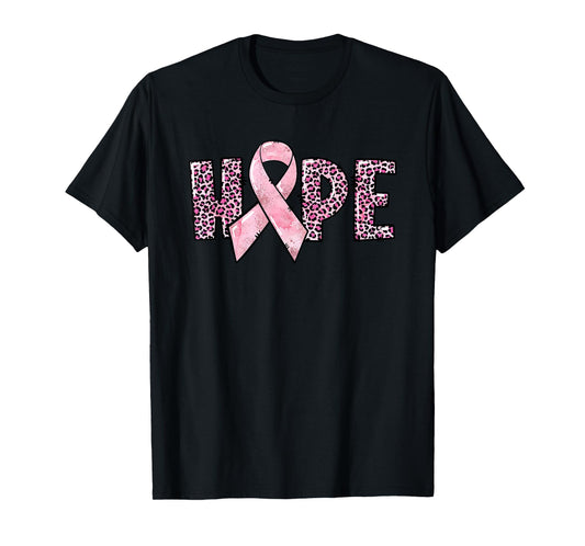 Hope - Breast Cancer Awareness Leopard Cheetah Pink Ribbon T-Shirt