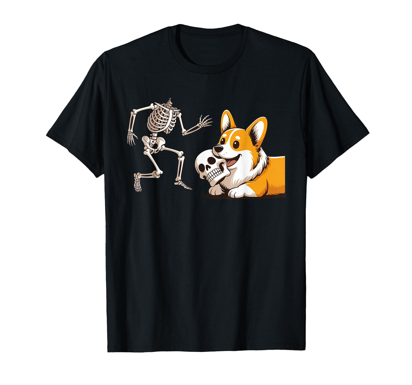 Funny Skeleton Chasing Corgi Halloween Dog Mom Pet Lover T-Shirt