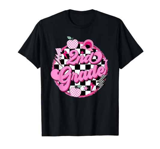 2nd Grade Teacher Women Retro Checkered First Day of School T-Shirt