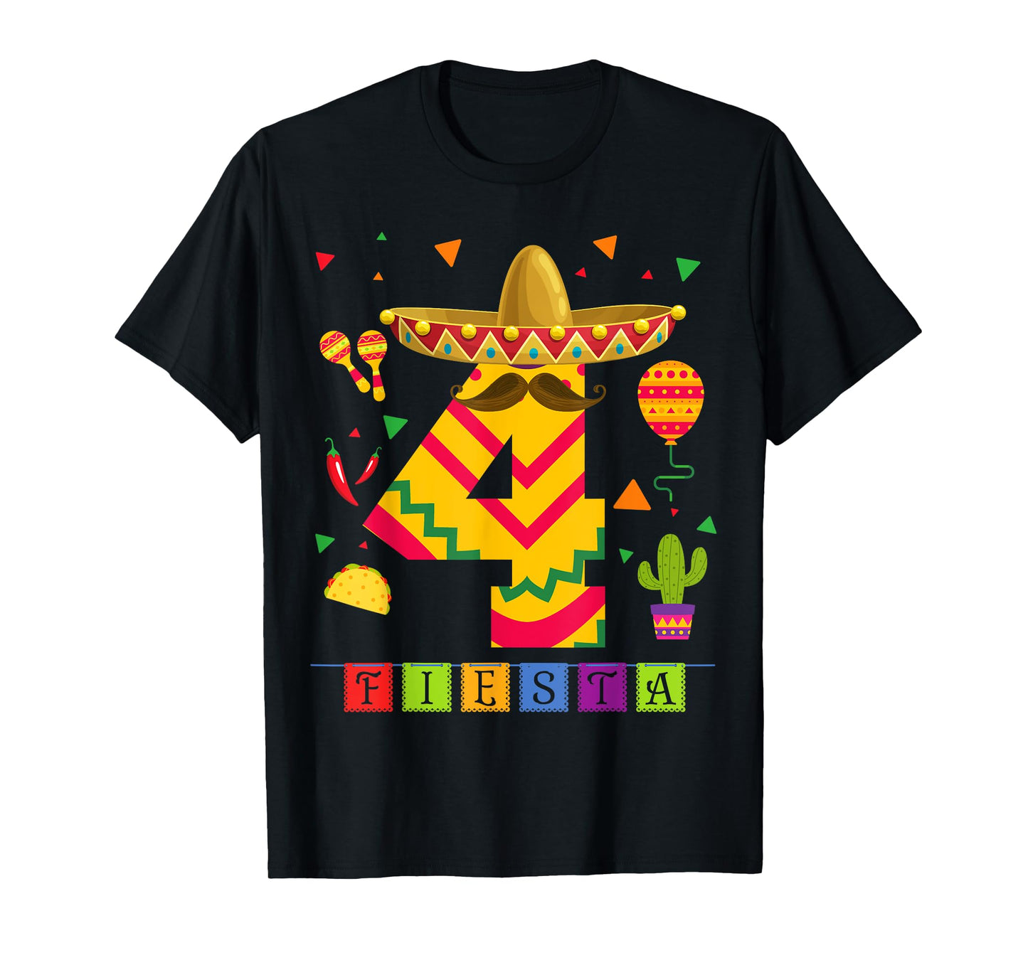 Kids 4th Birthday Fiesta Mexican Themed Party 4 Year Old Boy T-Shirt