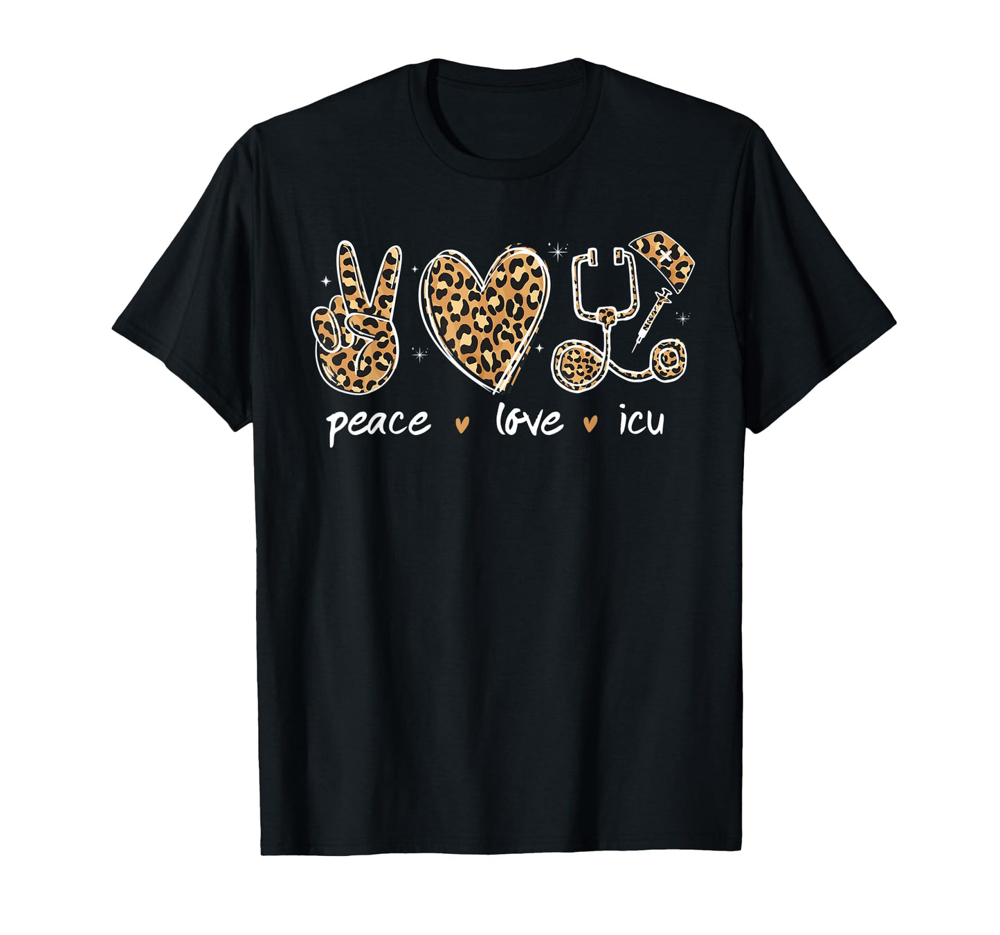 Peace love Icu nurse life leopard Print stethoscope Heart T-Shirt