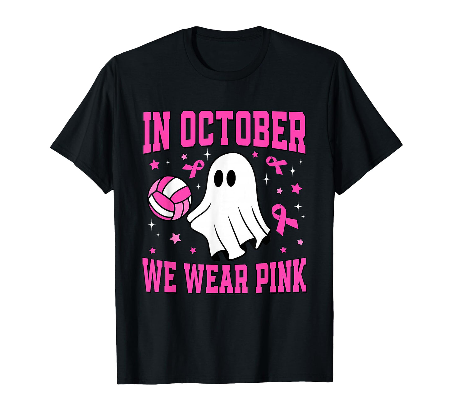 In October We Wear Pink Ghost Volleyball Breast Cancer T-Shirt