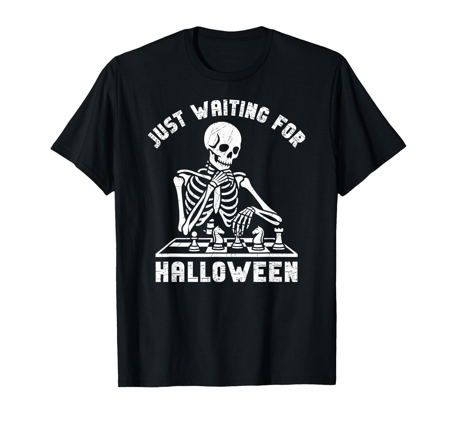 Just Waiting On Halloween Skeleton Chess Player T-Shirt