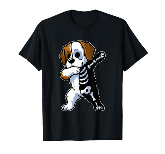Dabbing St. Bernard Half Skeleton Halloween Costume Owner T-Shirt