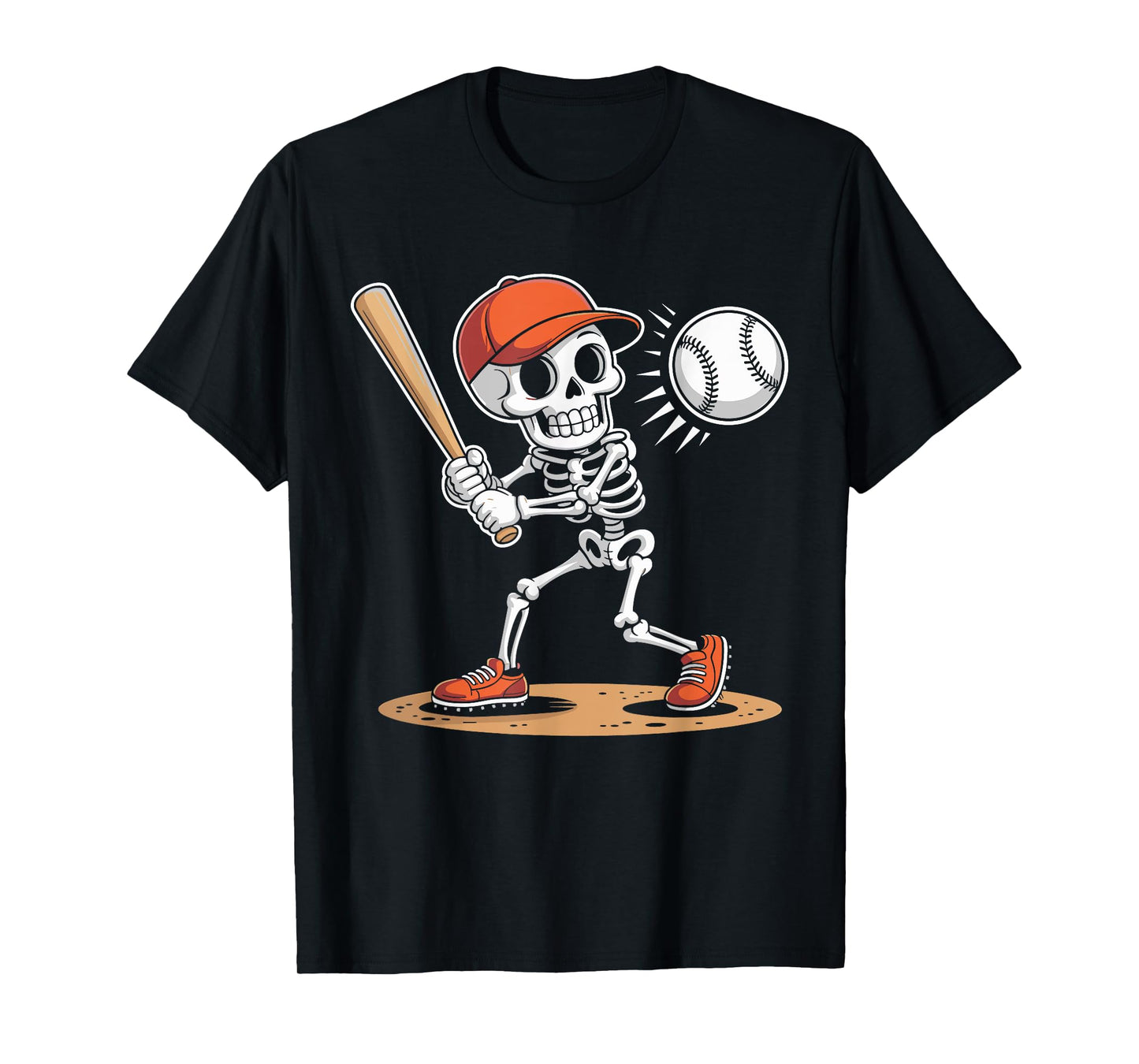 Skeleton Batting Baseball Halloween Boys Men Kids T-Shirt