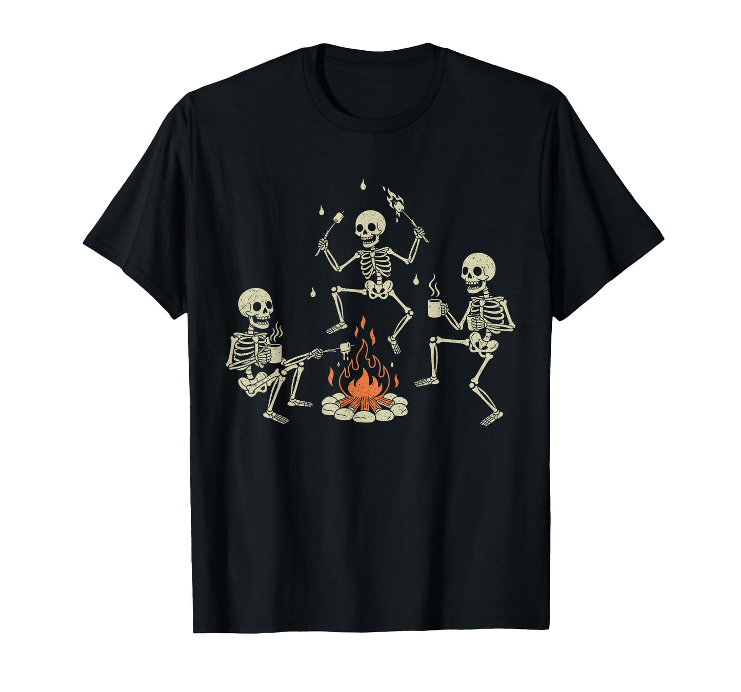 Skeletons Roasting Marshmallows Funny Camping Halloween T-Shirt