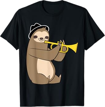 Jazz Sloth Trumpet Funny Musician Cute Animal Playing T-Shirt
