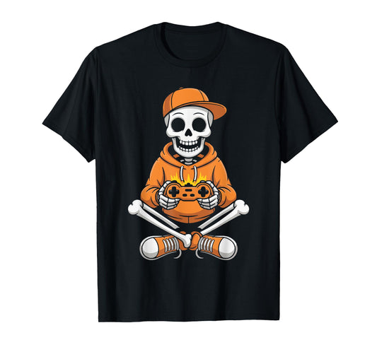 Cool Skeleton Gamer Funny Halloween Boys Men Gaming Outfit T-Shirt