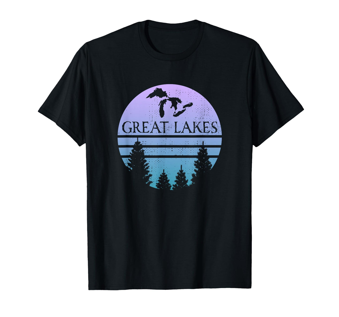 Great Lakes of Michigan Lakes Silhouette Trees T-Shirt