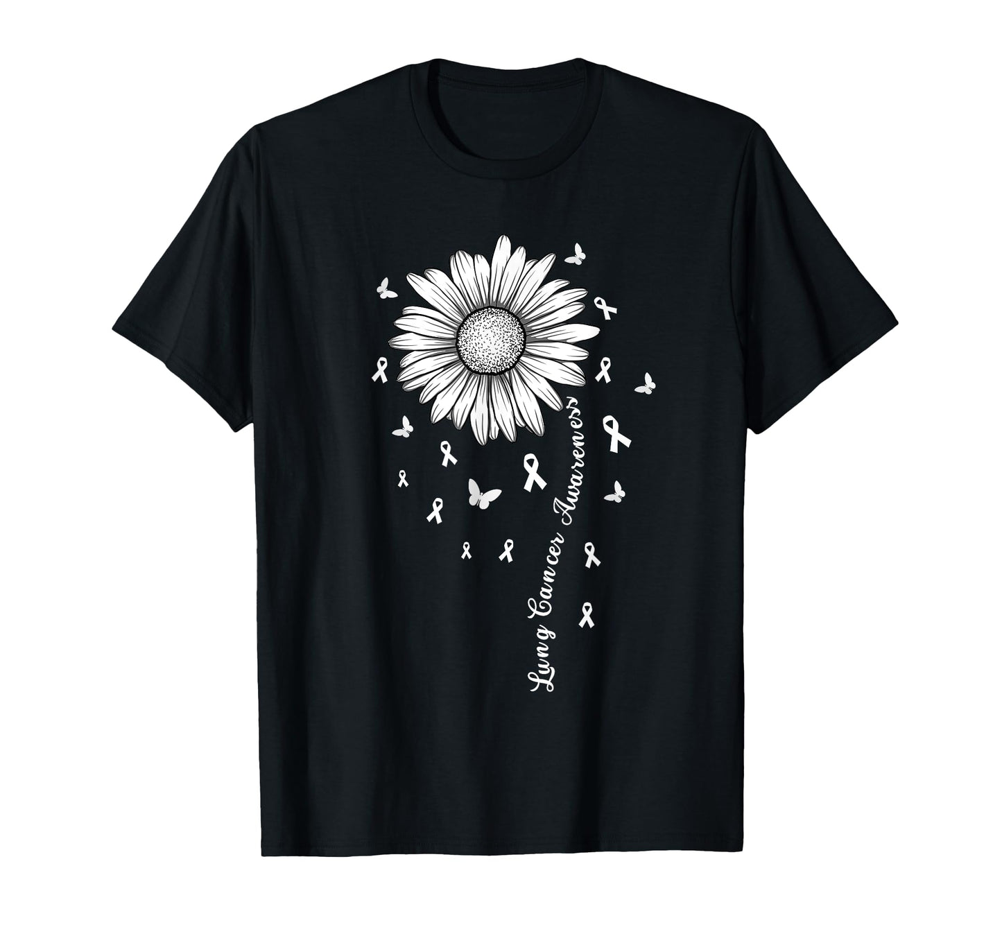 Support Lung Cancer Awareness Month Flower White Ribbon T-Shirt