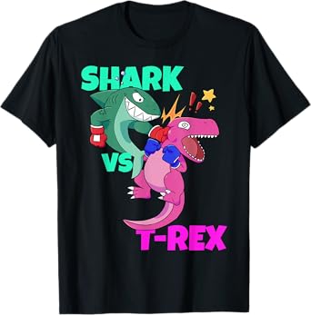 Shark vs Dinosaur T rex Boxing Gloves for Kids Boys Gift T-Shirt