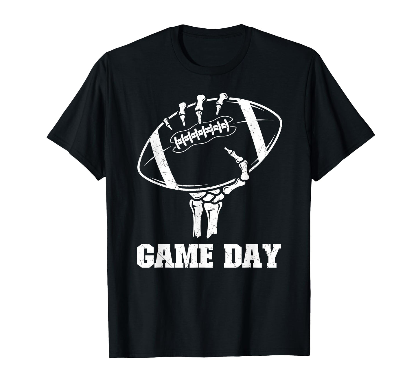 Game Day Skeleton Hand Holding Football Halloween Sports Fan T-Shirt