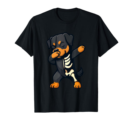 Dabbing Rottweiler Half Skeleton Halloween Costume Owner T-Shirt