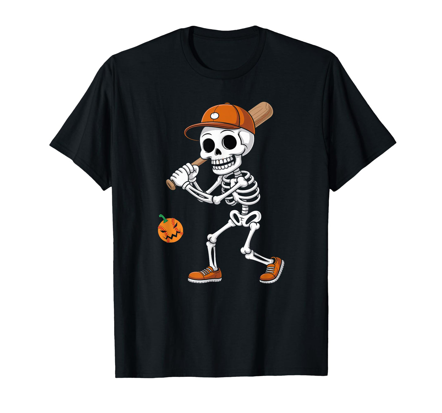 Baseball Pumpkin Funny Skeleton Baseball Halloween Costume T-Shirt