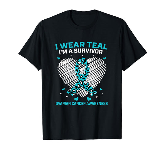 Cute Ovarian Cancer Awareness Products Cheetah Teal Survivor T-Shirt