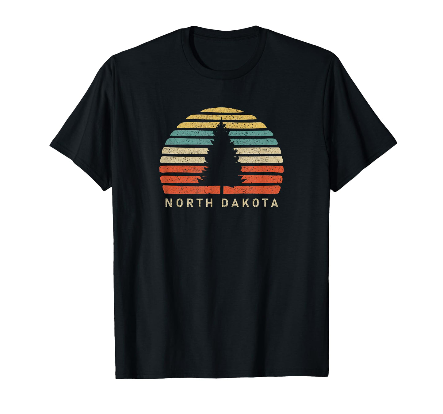 Retro Sunset North Dakota T-Shirt Pine Tree T-Shirt