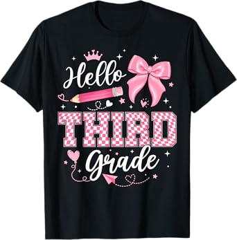 Hello Third Grade Coquette First Day Of School Teacher Girls T-Shirt