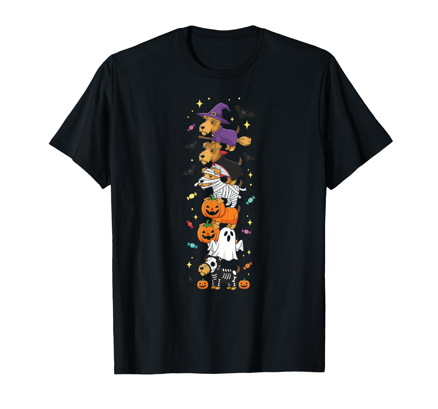 Airedale Terrier Dog Witch Ghost Halloween Kids Mens Womens T-Shirt