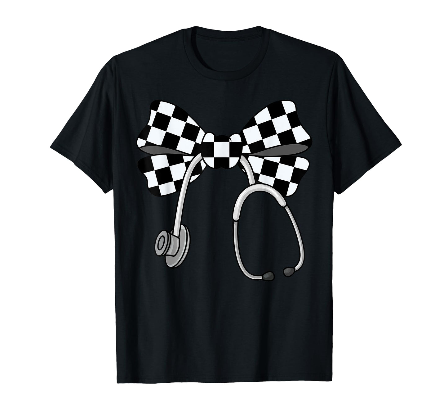 Checkered Coquette Nurse Stethoscope Bow Checkered Nurse T-Shirt