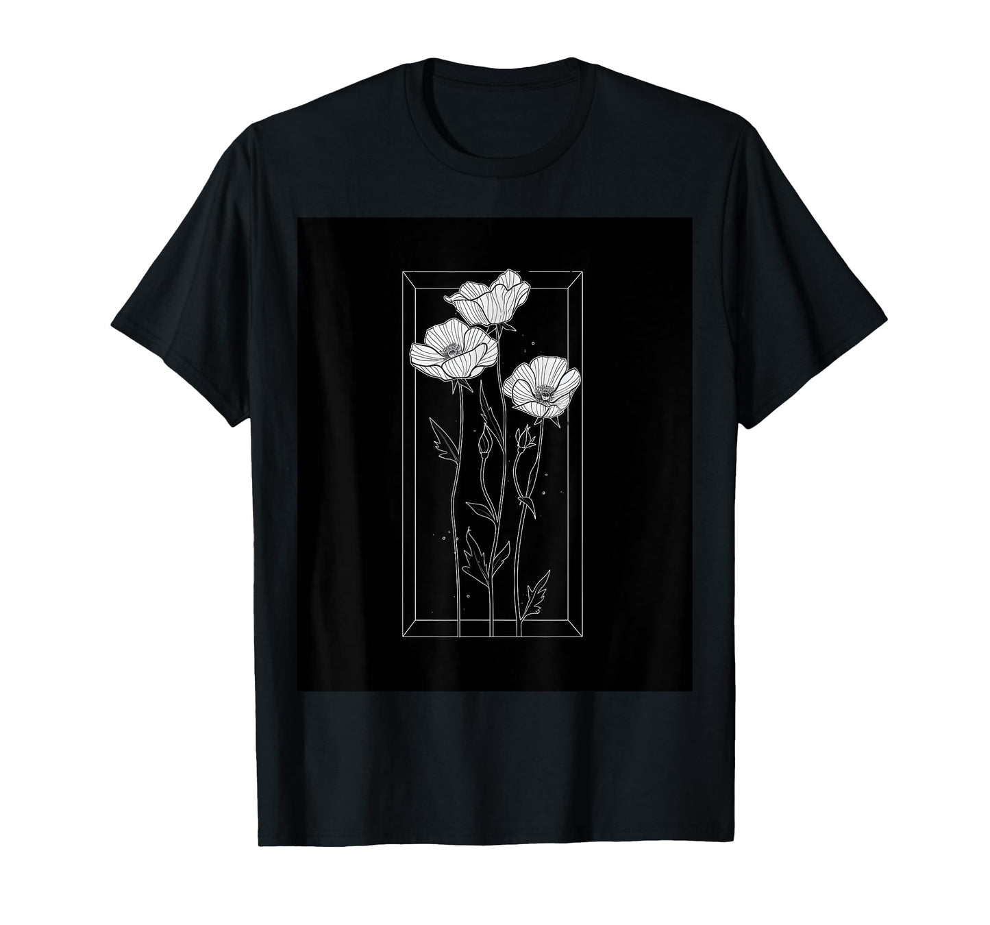Chic Florals Black and White Minimalist Flowers T-Shirt