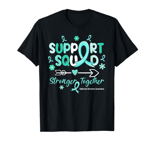 Groovy Support Squad Teal Ribbon Addiction Recovery T-Shirt