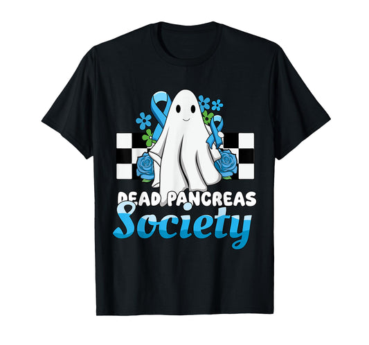 Dead Pancreas Society Halloween Cute Ghost Blue Retro T-Shirt