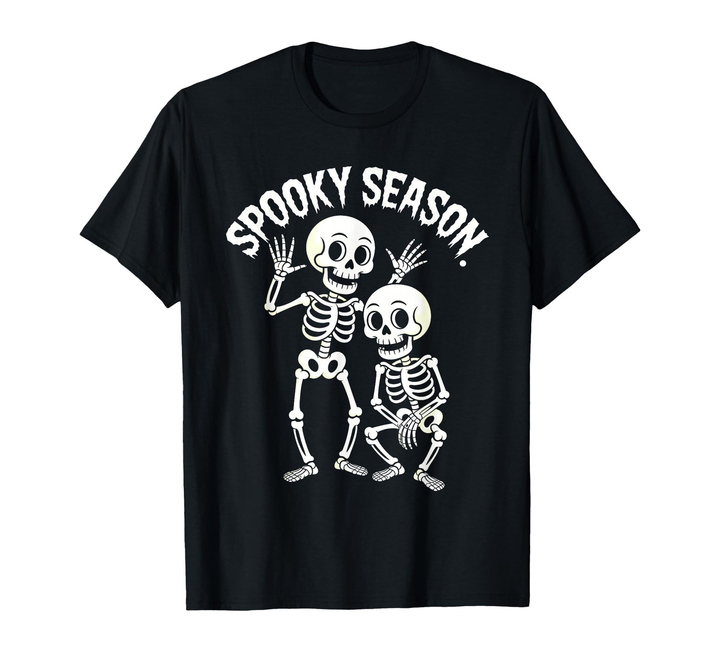 Spooky Season Skeleton Duo Jagged Bones Cartoon Artwork T-Shirt