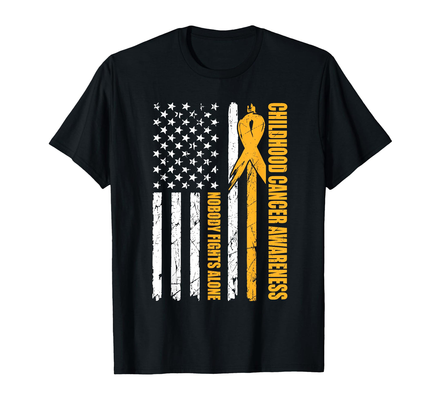 Childhood Cancer Awareness USA Flag Gold Ribbon Dad Mens T-Shirt