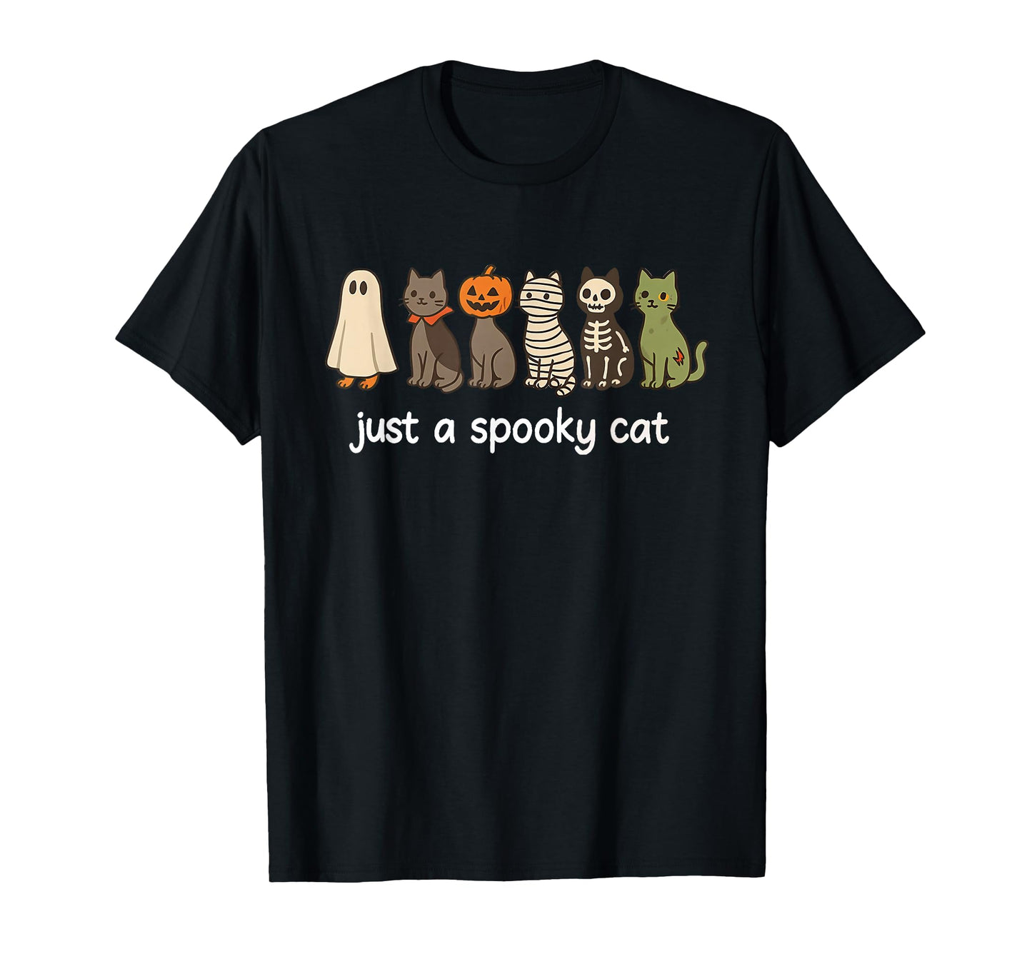 Cute Halloween Cat Ghost Pumpkin Skeleton Just Spooky Cat T-Shirt