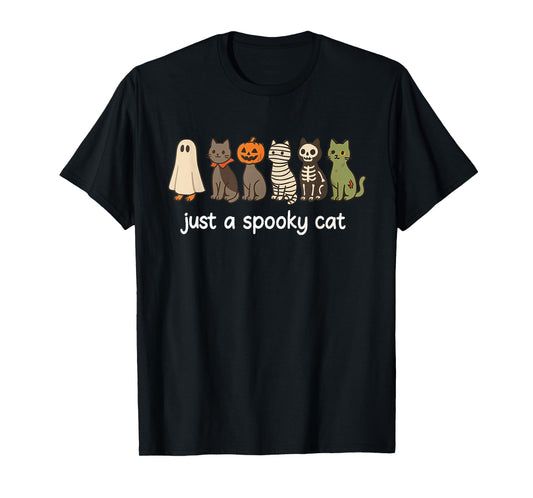 Cute Halloween Cat Ghost Pumpkin Skeleton Just Spooky Cat T-Shirt