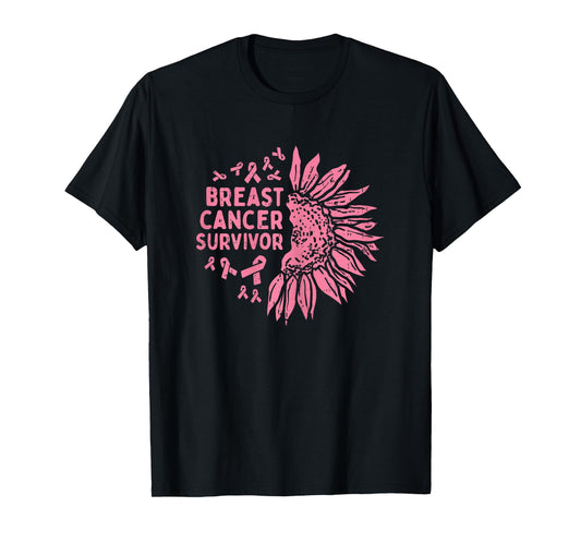 Sunflower Breast Cancer Survivor Pink Ribbon Awareness Women T-Shirt
