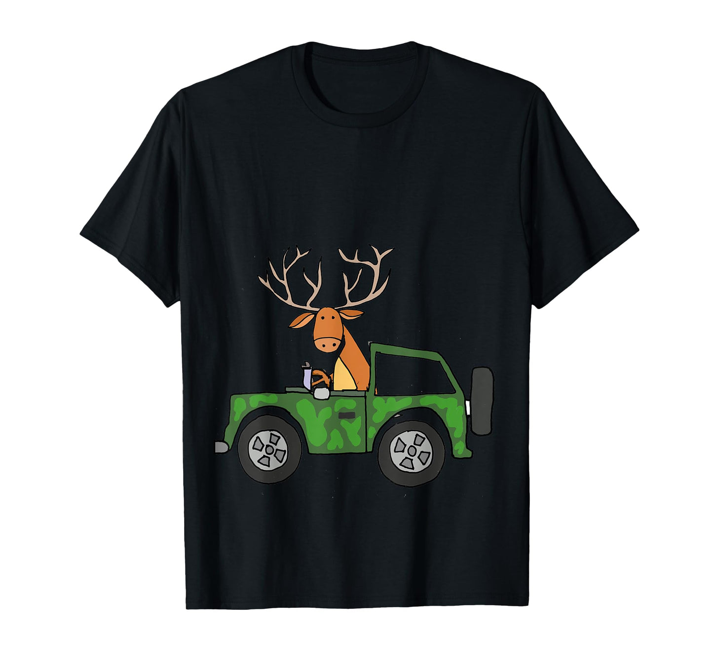 Smilealottees Cool Buck Deer Driving Camouflage Car T-shirt