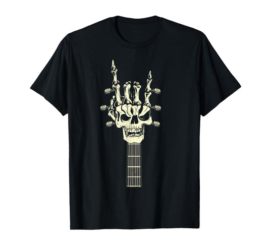 Rock On Skeleton Hand Guitar Rock & Roll Men Women Rock Band T-Shirt
