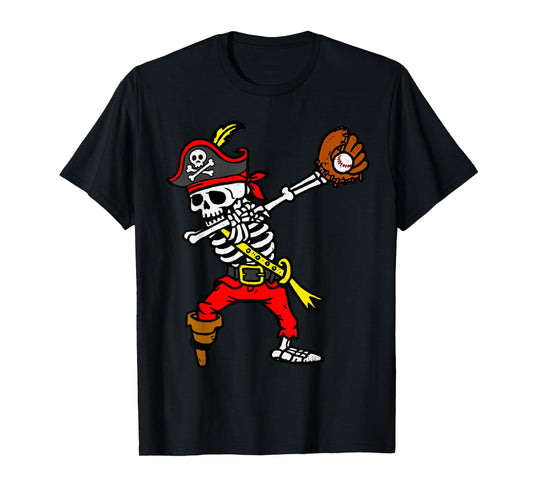 Dabbing Skeleton Pirate Baseball Dab Halloween Boy Teen Kid T-Shirt
