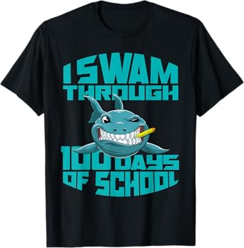 Cool Shark I Swam Through 100 Days of School Boys T-Shirt