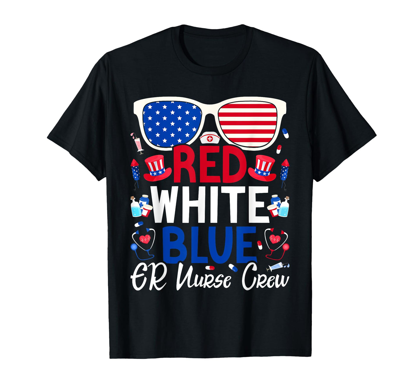 ER Nurse 4th of July Red White Blue ER Nurse Crew Patriotic T-Shirt for Women Men