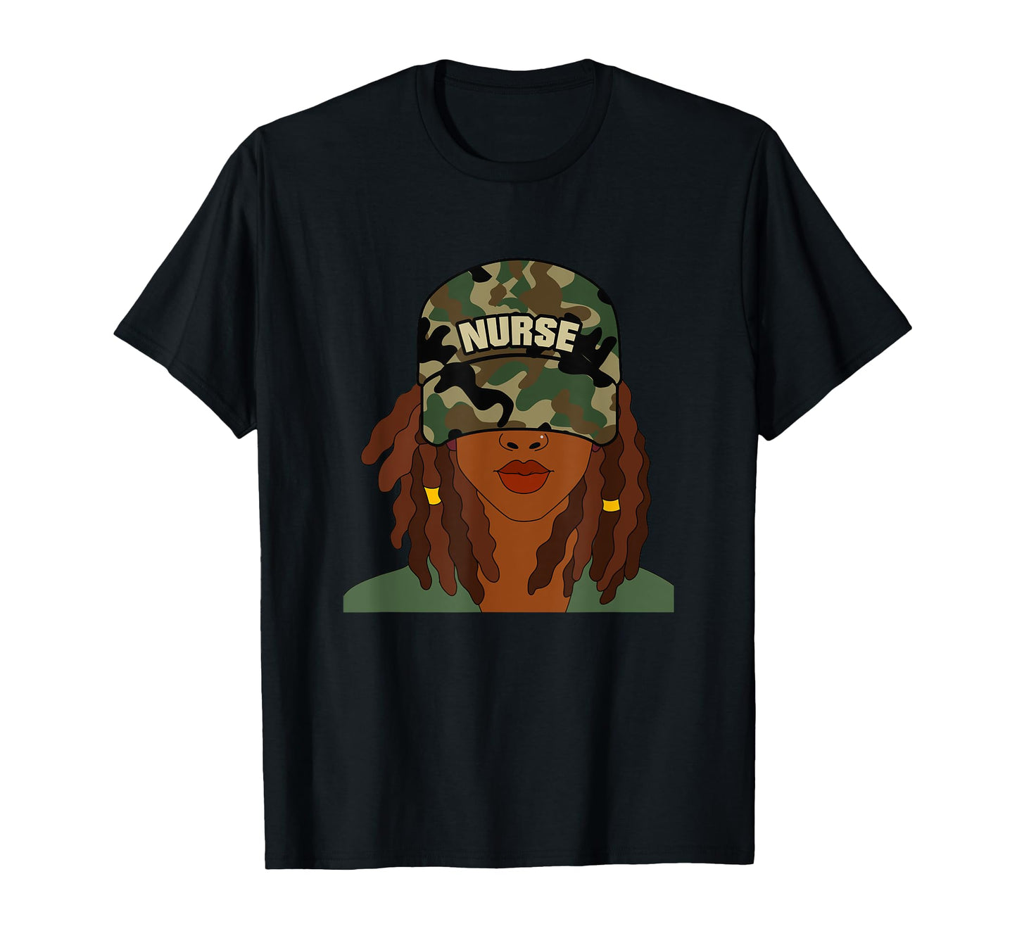 African American Nurse LPN Camo Camouflage Hat Locs T-Shirt