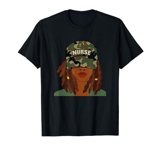 African American Nurse LPN Camo Camouflage Hat Locs T-Shirt