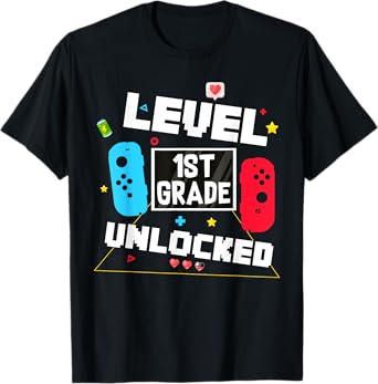 Hello 1st Grade Level Unlocked Video Game Back to School Boy T-Shirt
