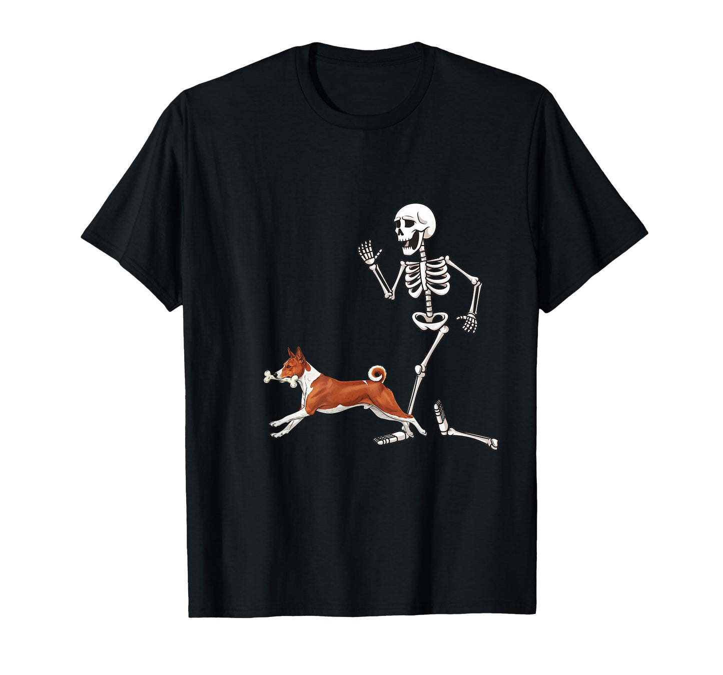 Funny Halloween Basenji and Skeleton T-Shirt