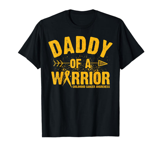 Daddy of A Warrior Childhood Cancer Awareness Ribbon Vintage T-Shirt