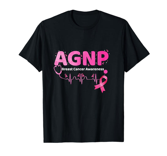 AGNP Breast Cancer Awareness Heartbeat Pink Ribbon Nurse T-Shirt