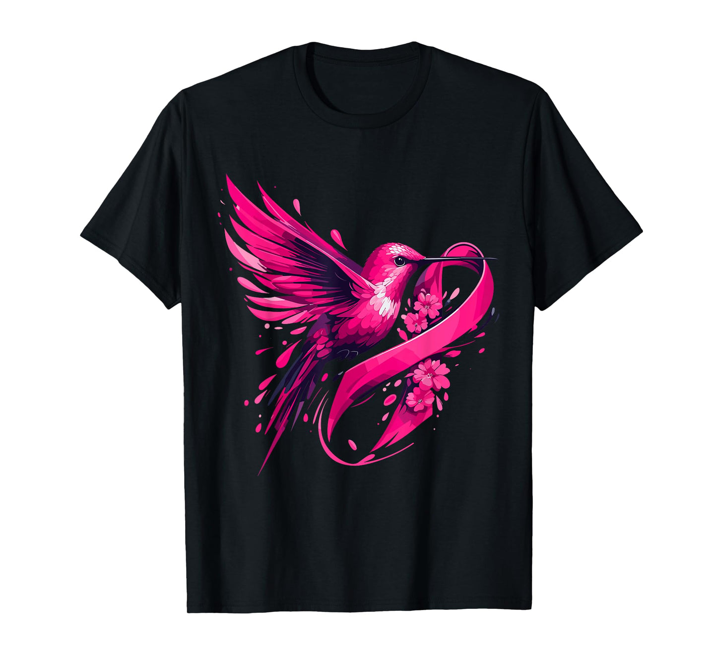 Hummingbird Flower Pink Ribbon Breast Cancer Awareness T-Shirt