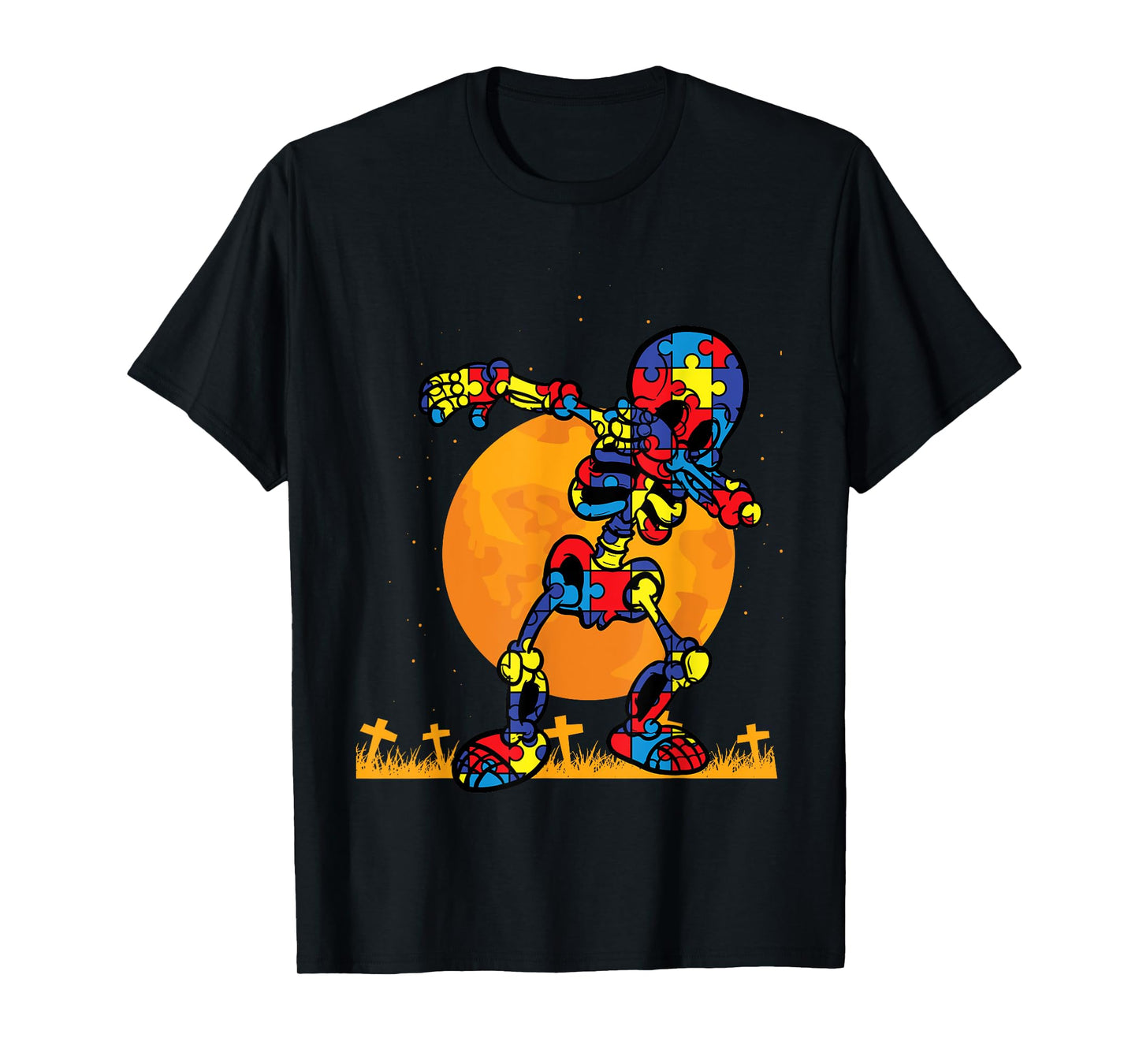 Autism Puzzle Dabbing Skeleton Autism Awareness Halloween T-Shirt