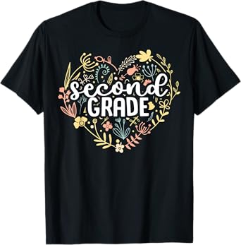 2nd Second Grade Floral Heart Back To School Teacher Girls T-Shirt