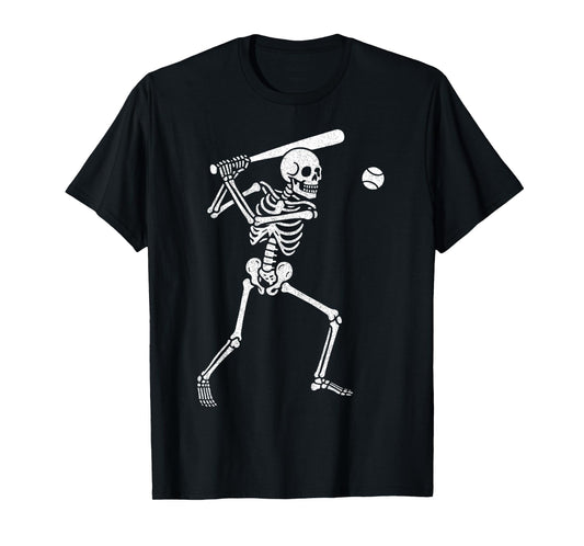 Baseball Skeleton Playing Baseball Halloween Skull Lover T-Shirt