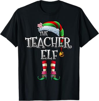 The Teacher Elf Shirt Matching Family Funny Christmas Elf Men Women Kids T-Shirt